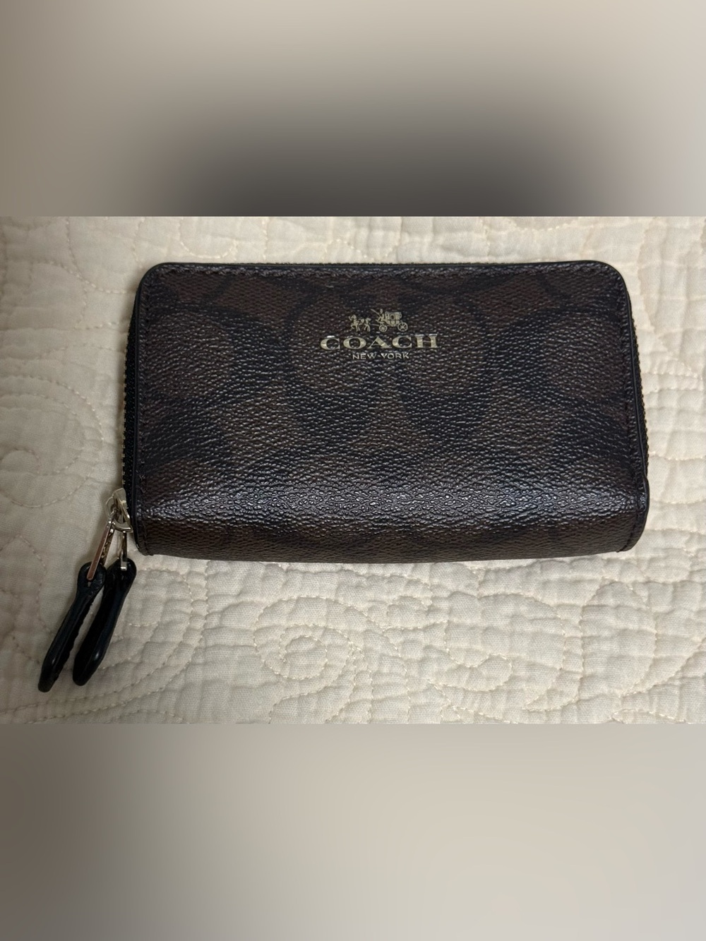Coach Mini double zip wallet in coach Signature brown Leather!